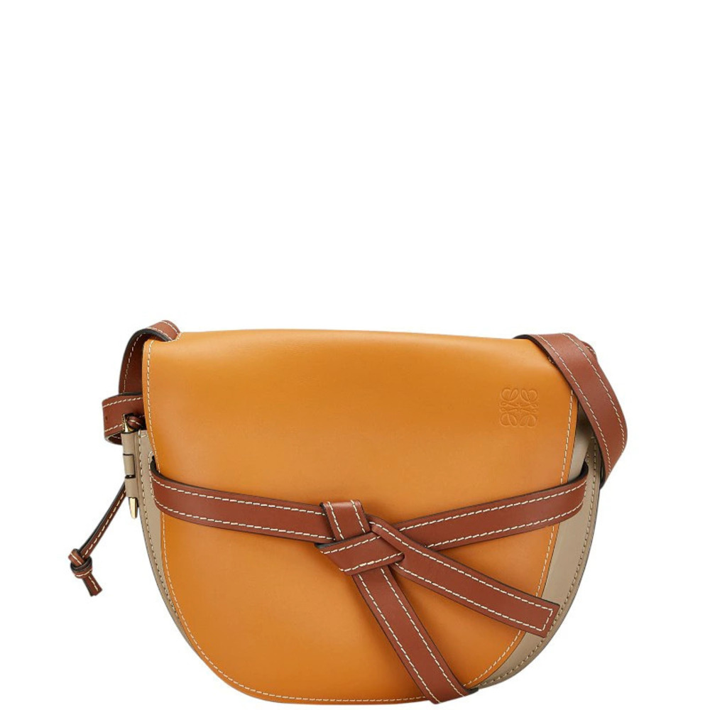 Loewe Anagram Gate Crossbody Bag Brown Greige Gray Leather